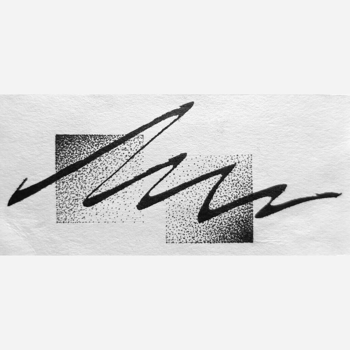 tatouage flash abstrait lignes noir carre degrade points