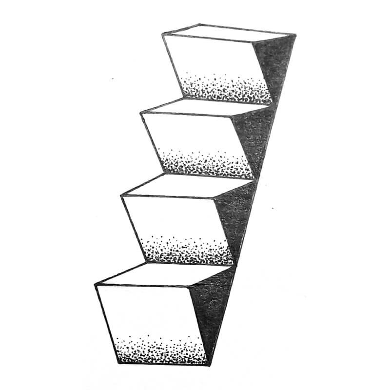 tatouage flash escaliers graphique noir ombres points