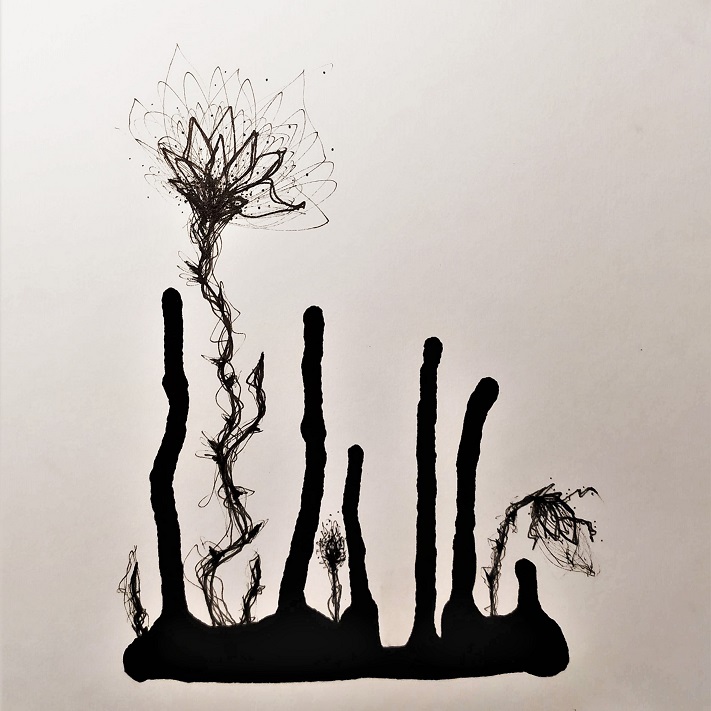 Inktober 2019 - fleurs coulures encre